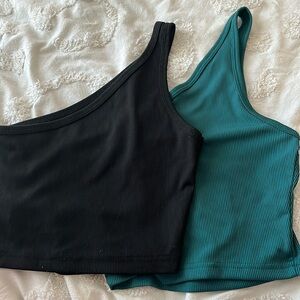 TWO ONE SHOULDER TOPS SIZE XS/S RIBBED SHEIN